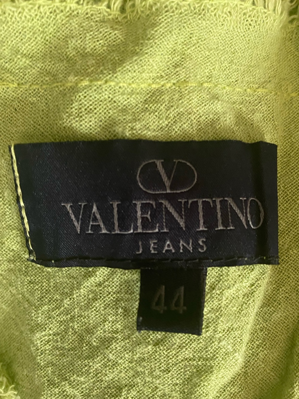 Vintage Y2K Valentino Jeans Cotton Shell trimmed top lime green boho beach S - Picture 6 of 7